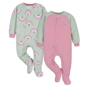 2-Pack Baby & Toddler Girls Green Rainbow Fleece Pajamas