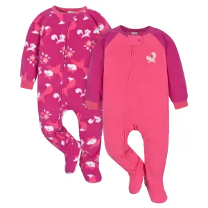 2-Pack Baby & Toddler Girls Pink Fox Fleece Pajamas