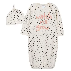 2-Piece Baby Girls Comfy Stretch "Watch me Grow" Gown and Cap Set