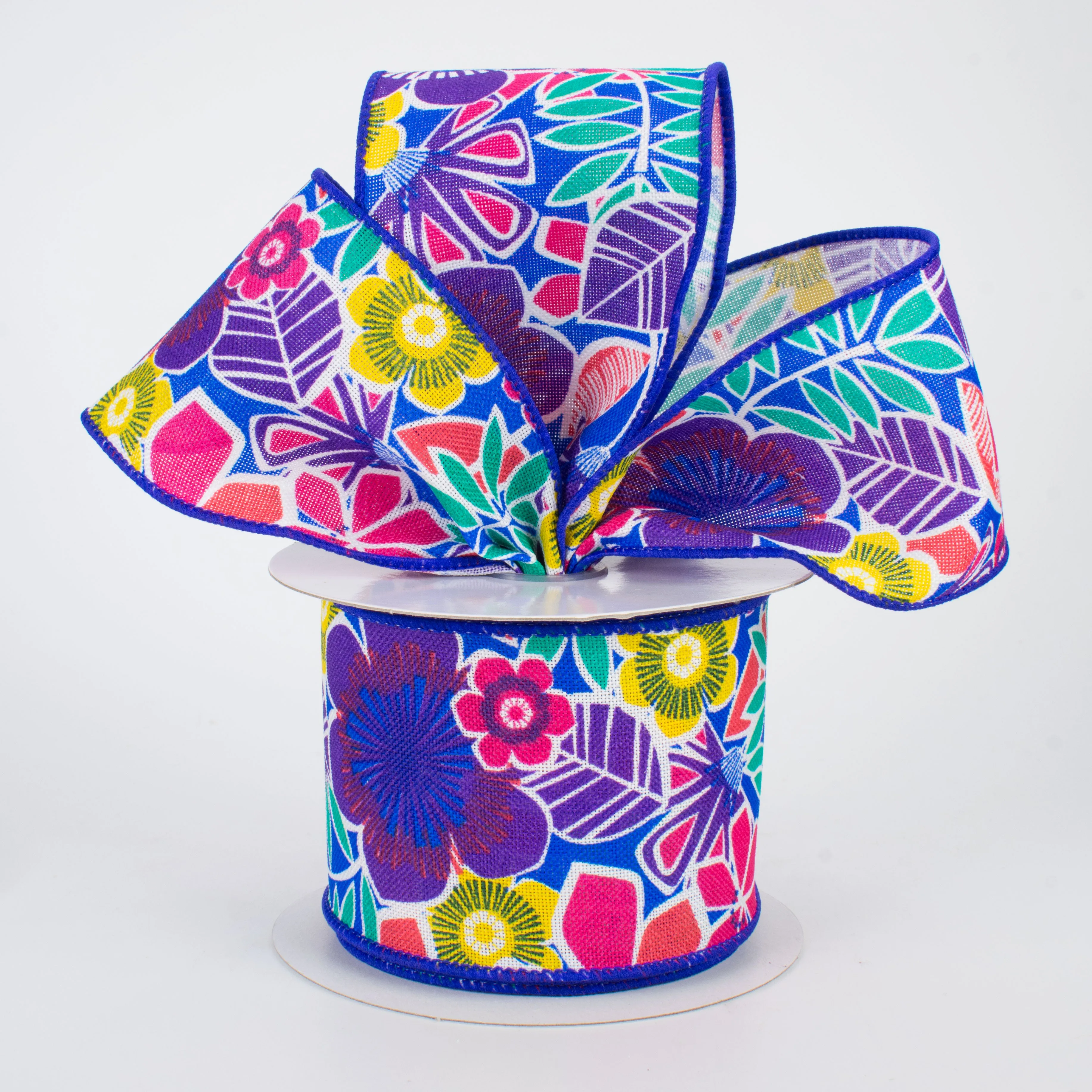 2.5" Tropical Flowers Ribbon: Royal Blue (10 Yards)