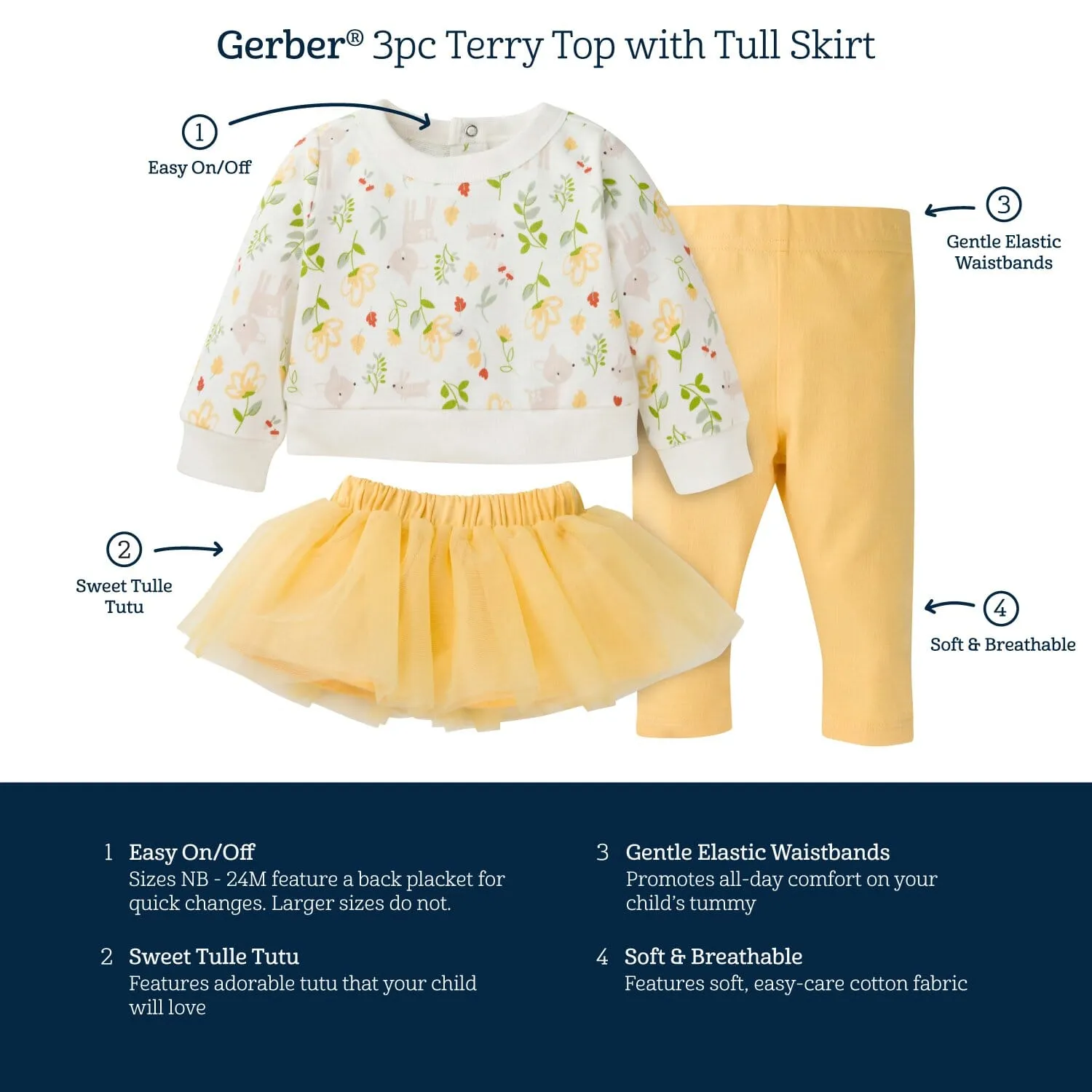 3-Piece Baby & Toddler Girls Purrfectly Cute French Terry Top, Tulle Tutu, & Legging Set