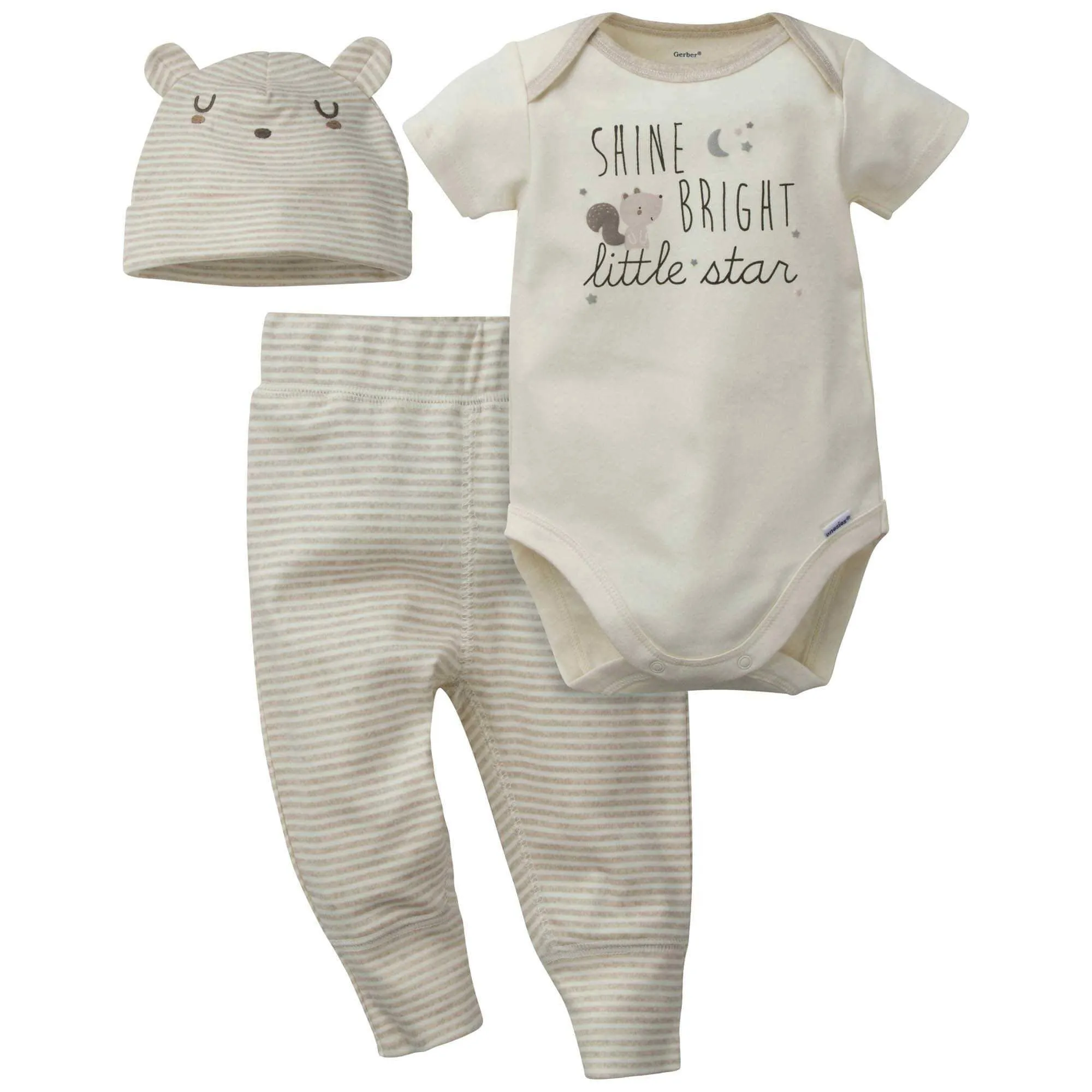 3-Piece Baby Boys Little Star Organic Onesies® Bodysuit, Pant & Cap Set