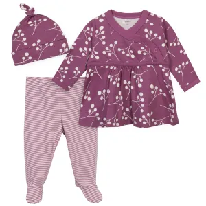 3-Piece Baby Girls Comfy Stretch Floral Shirt, Footed Pant and Cap Set