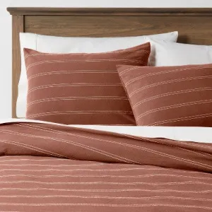 3pc King Simple Woven Stripe Duvet & Sham Set Cognac - Threshold