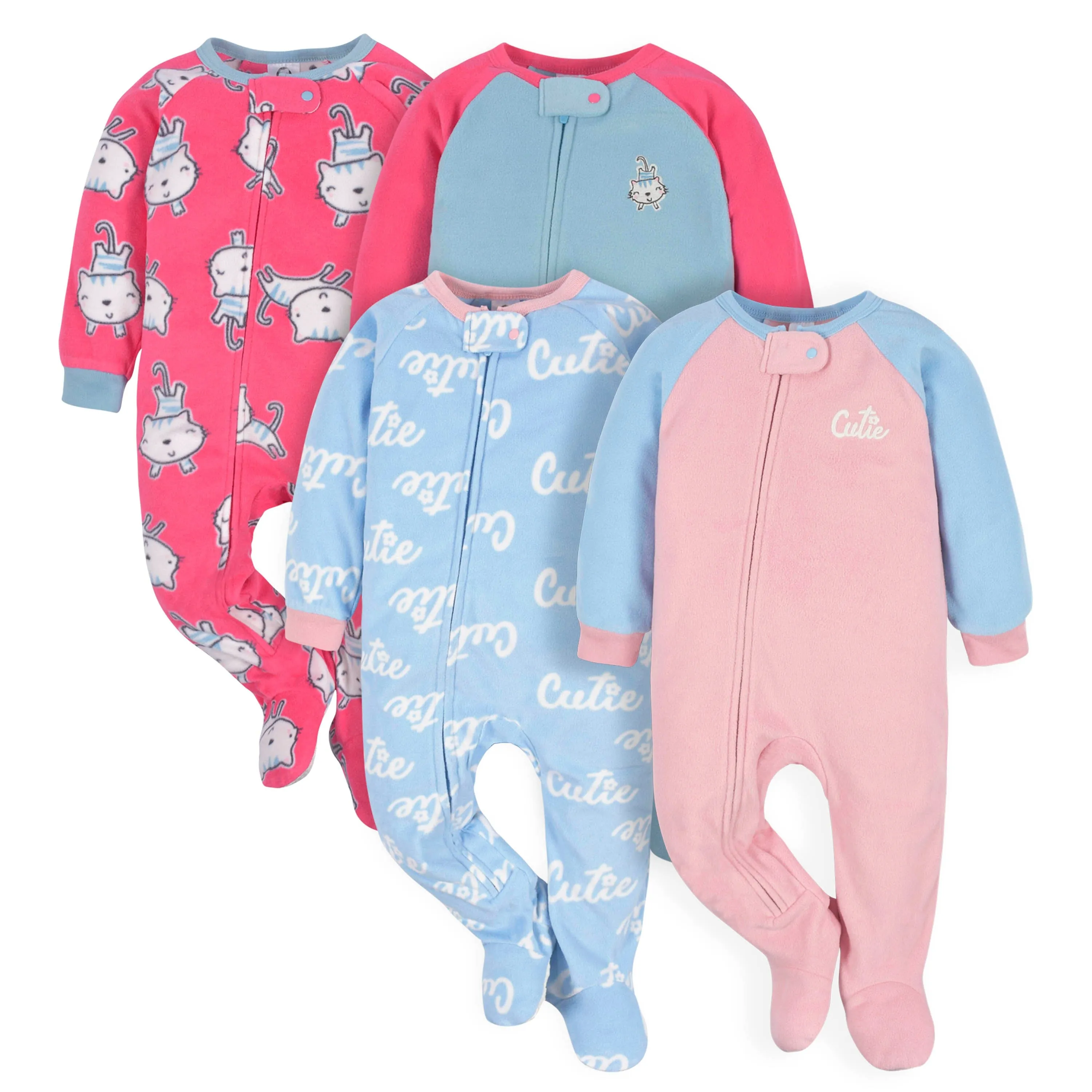 4-Pack Baby & Toddler Girls Tiger & Cutie Fleece Pajamas