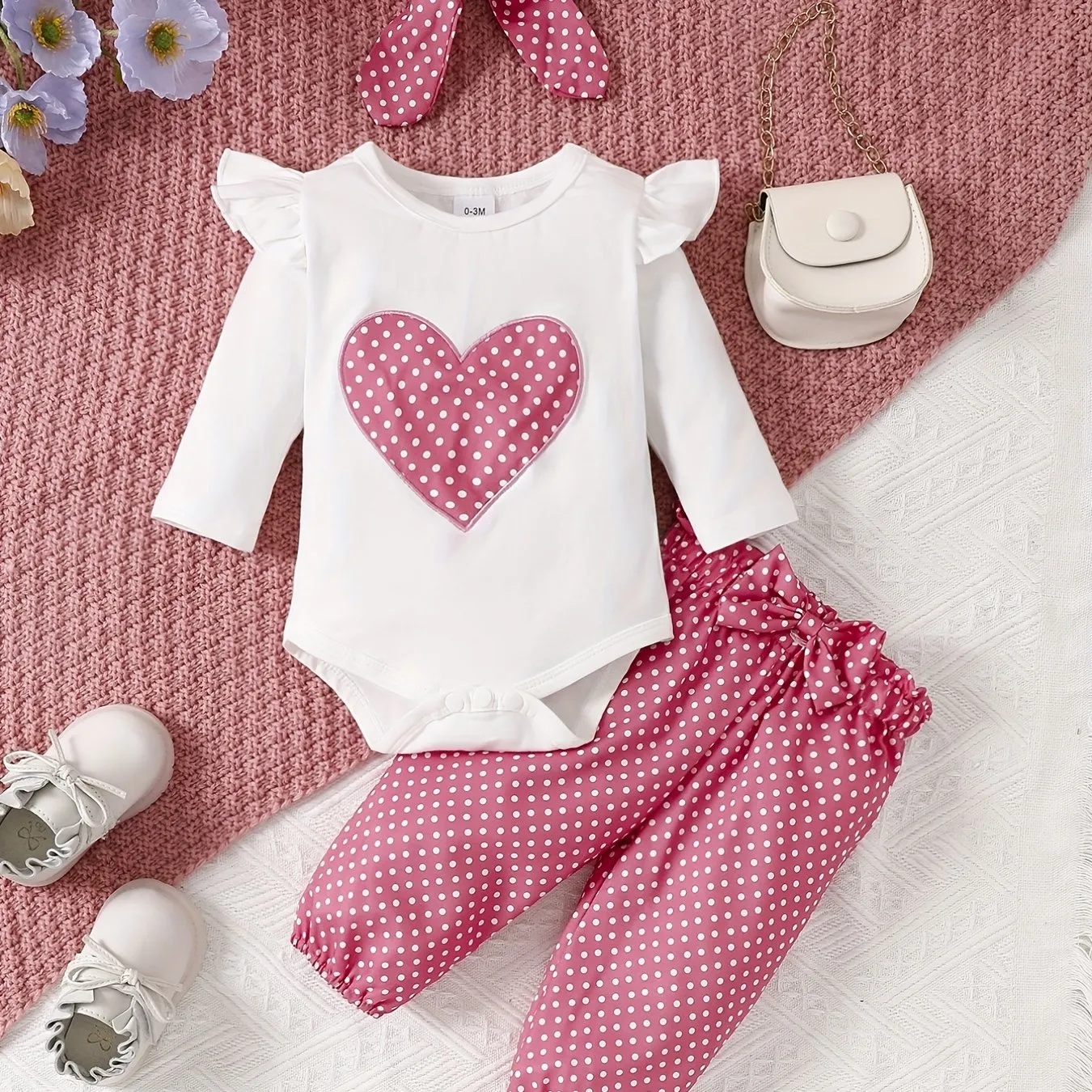 Adorable 4pc Baby Girl Outfit Set Romper Pants Headband