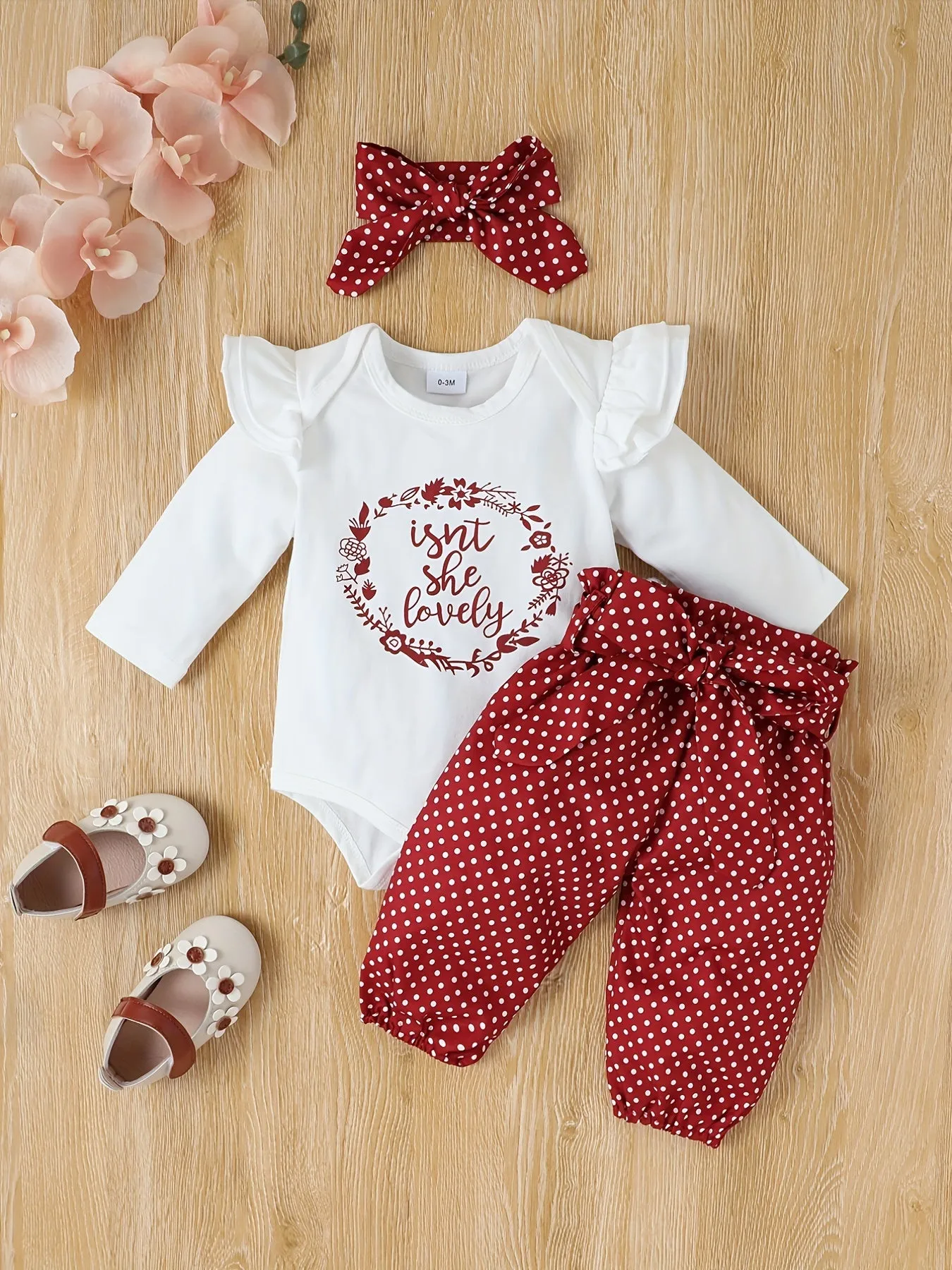 Adorable 4pc Baby Girl Outfit Set Romper Pants Headband