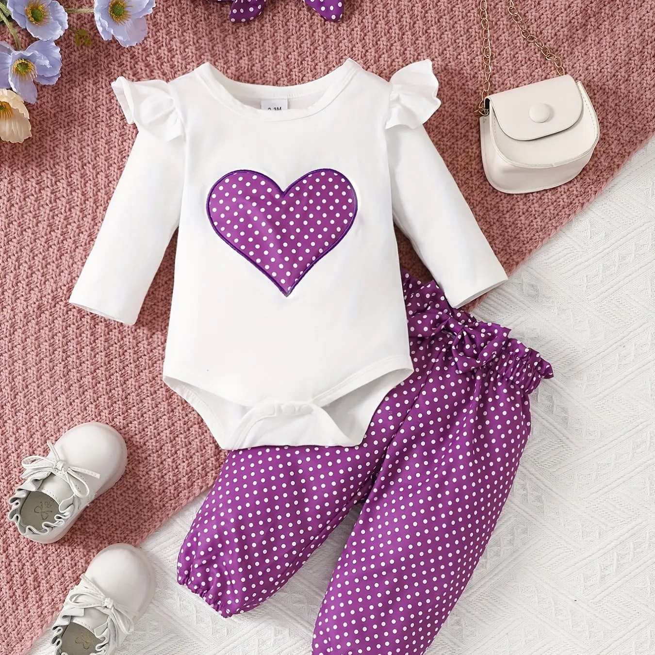 Adorable 4pc Baby Girl Outfit Set Romper Pants Headband