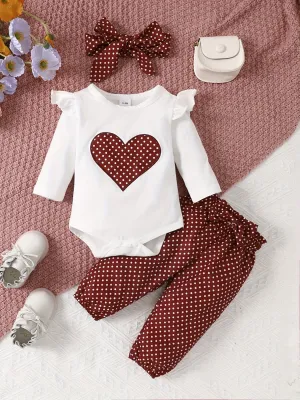 Adorable 4pc Baby Girl Outfit Set Romper Pants Headband