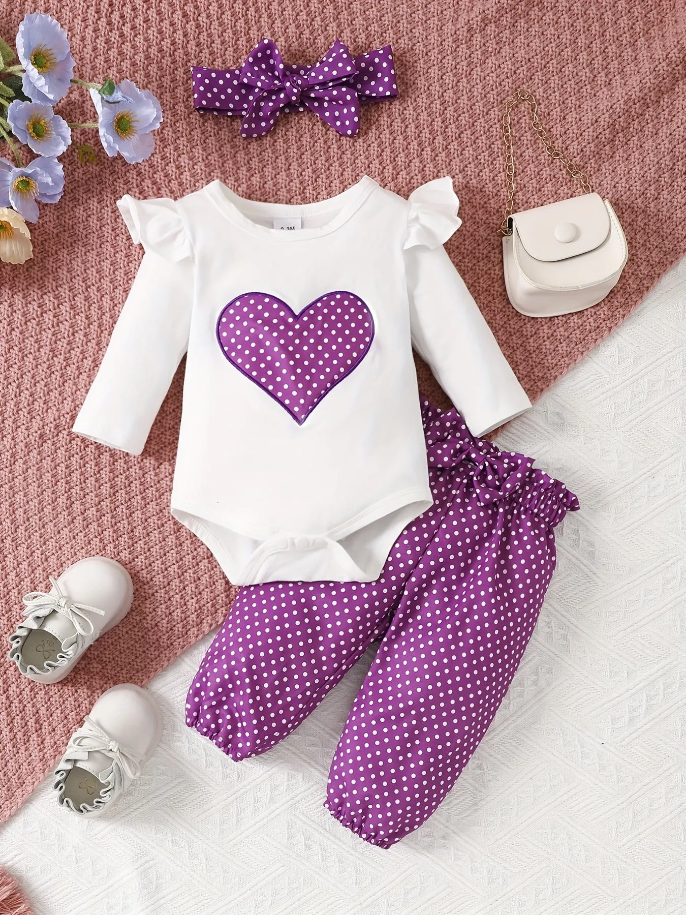 Adorable 4pc Baby Girl Outfit Set Romper Pants Headband