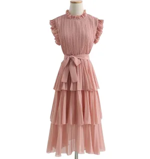 Années 80 Robe Midi Plissée Manches Papillon