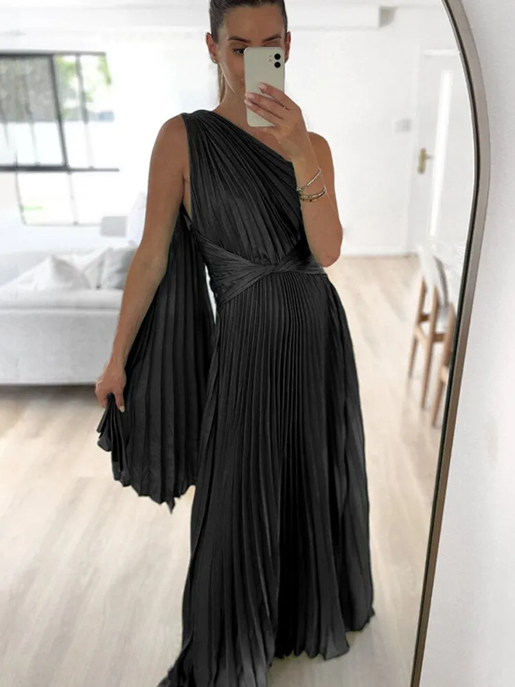 Années 80 Robe Plissée Asymétrique Glamour