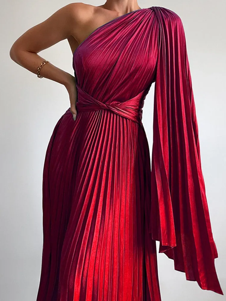 Années 80 Robe Plissée Asymétrique Glamour