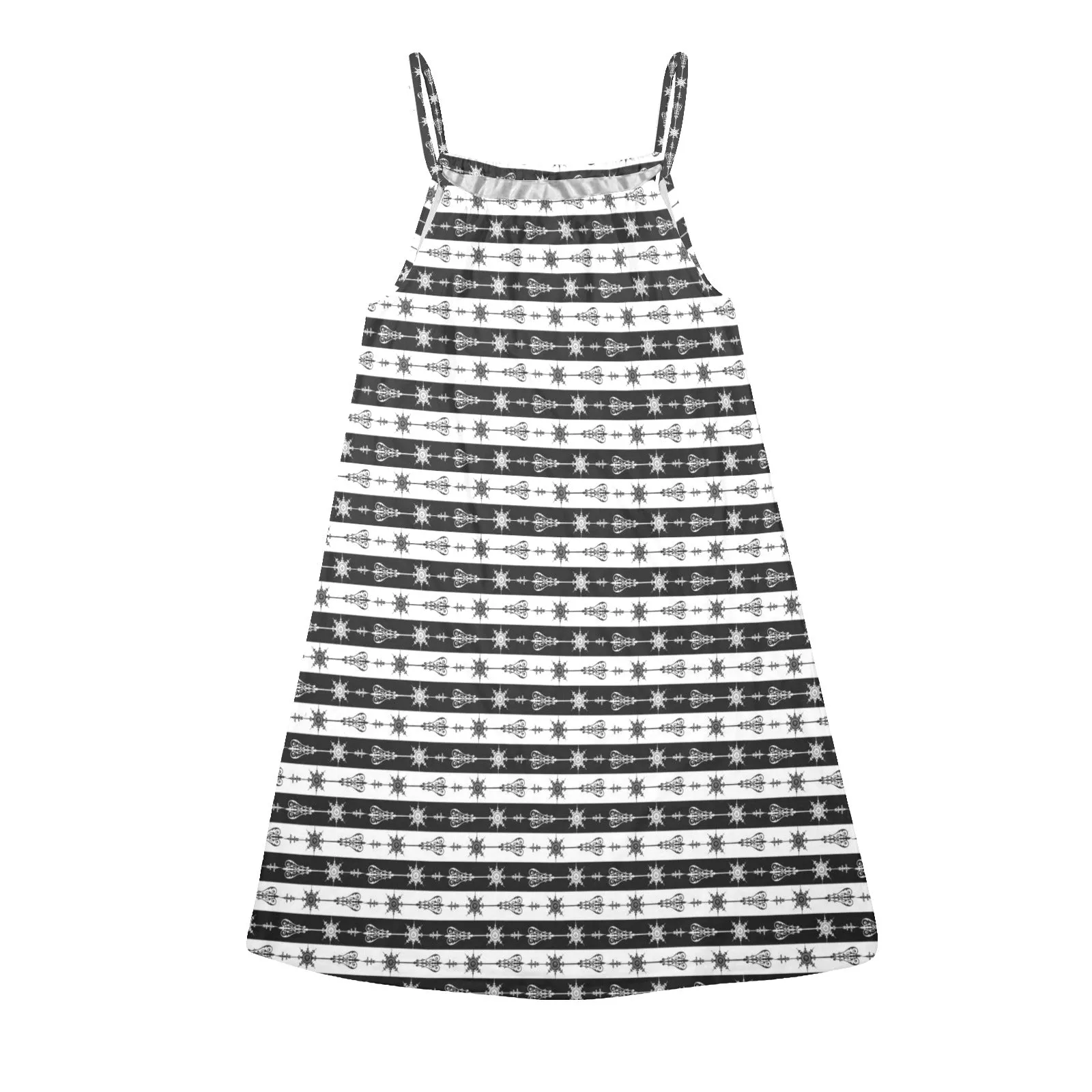 arrow vintage striped print Drawstring Neck Sleeveless Dress (Model D68)