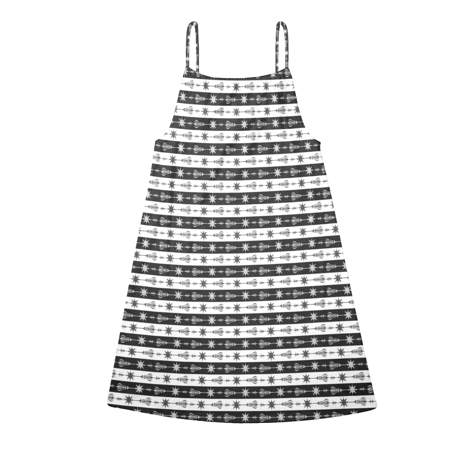 arrow vintage striped print Drawstring Neck Sleeveless Dress (Model D68)