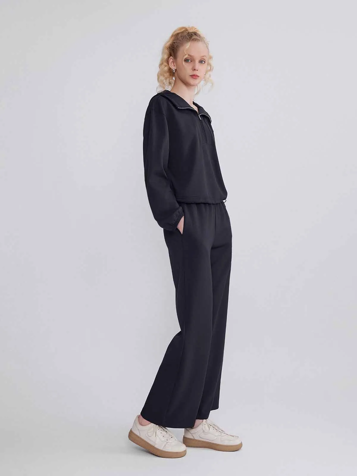 ASOBIO Mid-Rise Wide-Leg Cozy Sweatpants