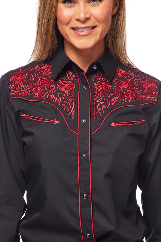 Avalon Women's Black and Red Rose Shirt