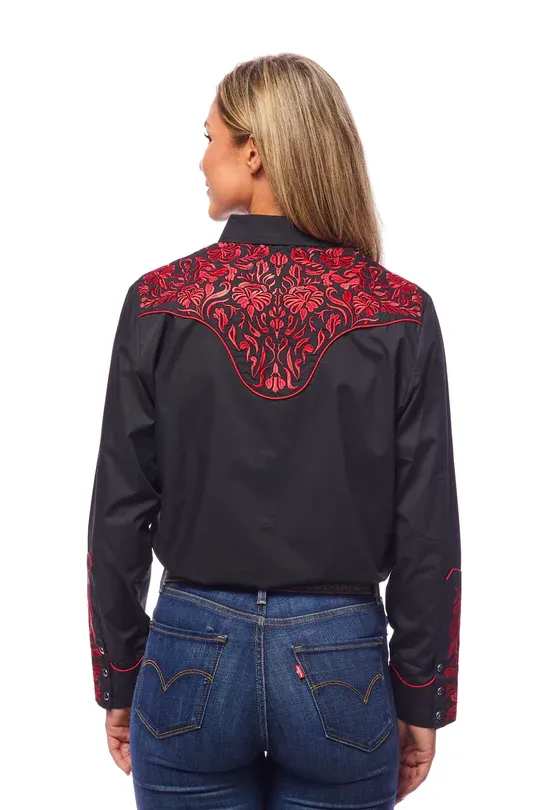 Avalon Women's Black and Red Rose Shirt