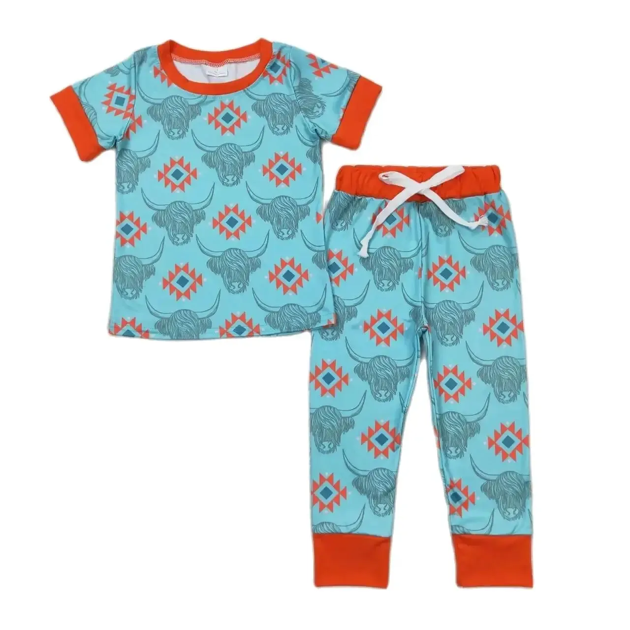 Aztec Highland Cow 2pc Loungewear Set Boys Western