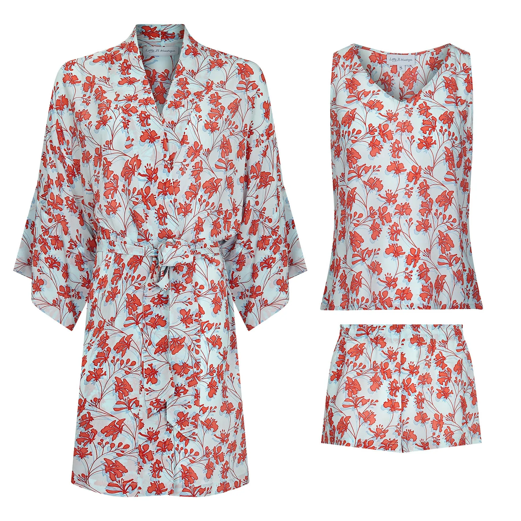 Bed-to-Beach set (Robe, Top & Shorts): FLAMBOYANT FLOWER - ORANGE