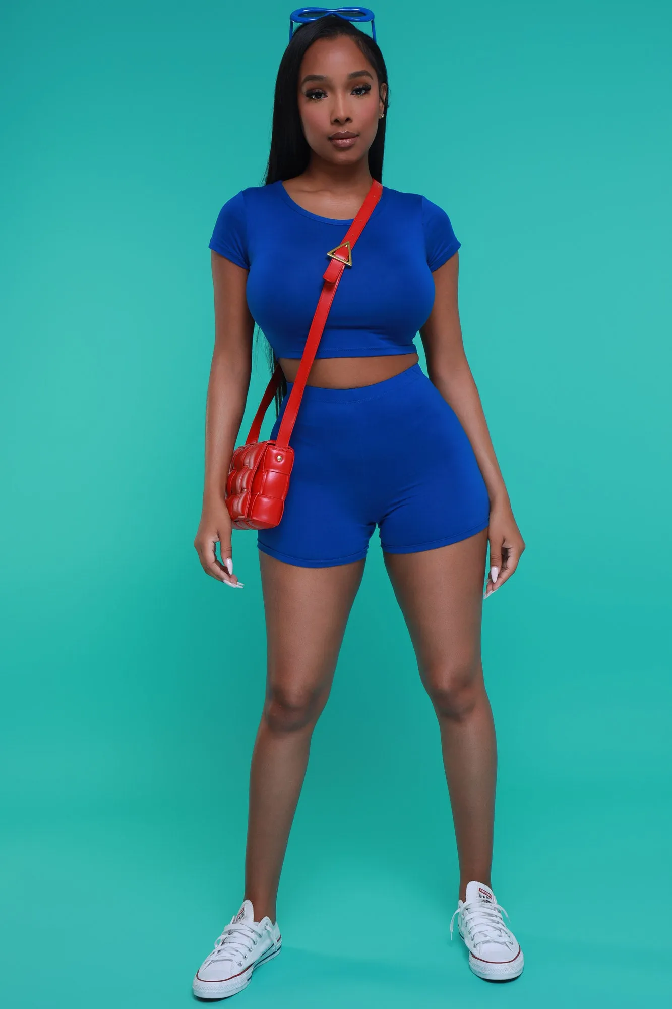 Best Shot Short Sleeve Cropped Biker Set - Royal Blue