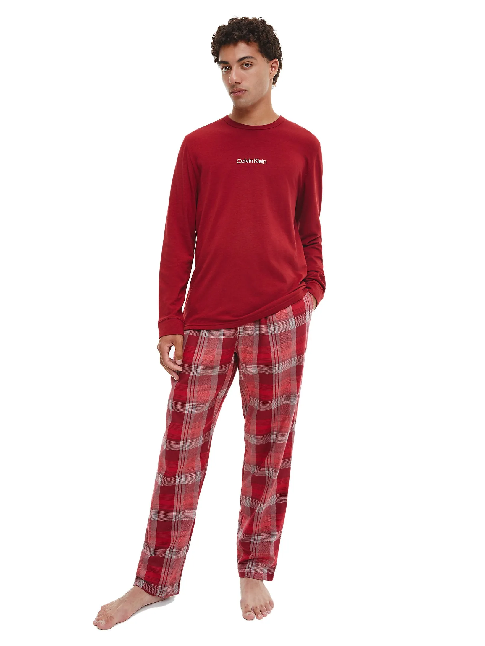 Calvin Klein Mens PJ/ Pyjama Set - L/S Top & Plaid Bottoms