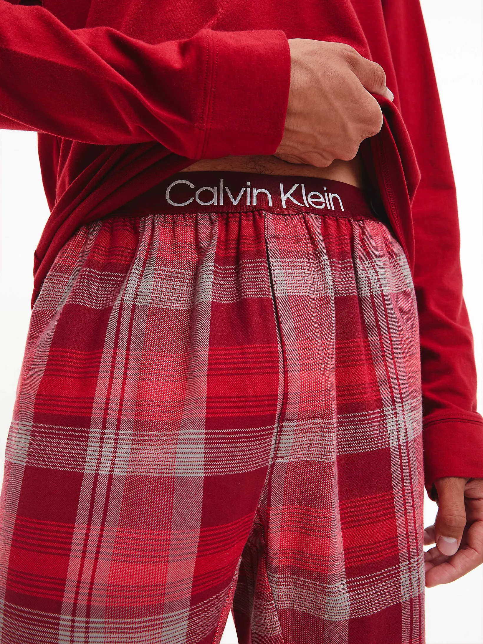 Calvin Klein Mens PJ/ Pyjama Set - L/S Top & Plaid Bottoms