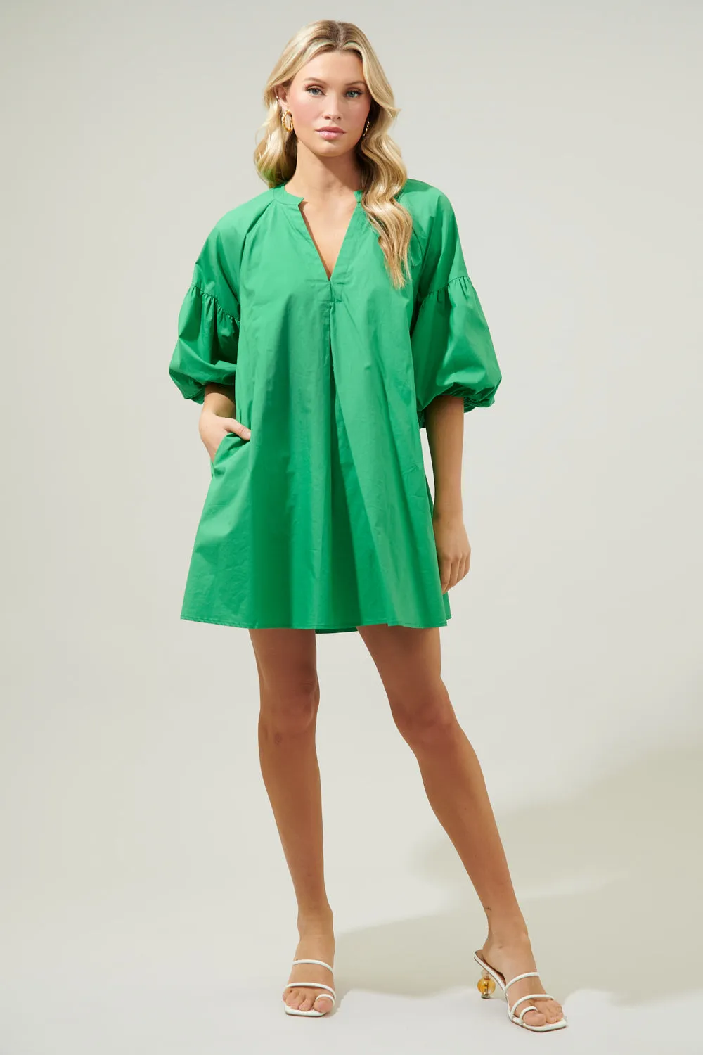 Check Mate Puff Sleeve Shift Dress