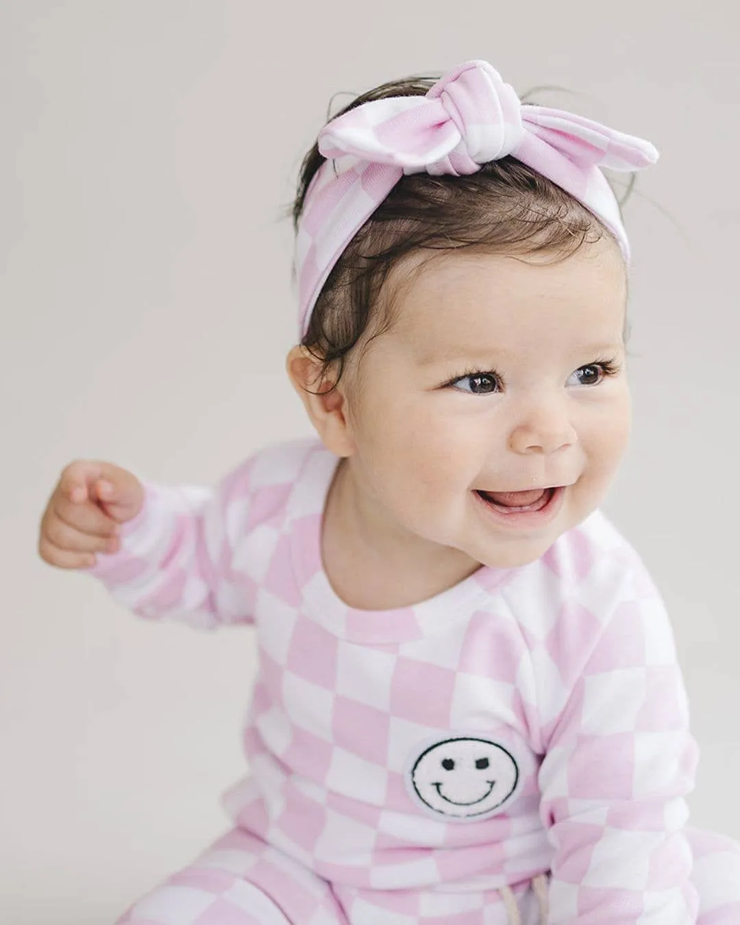 Checkered Smiley Lounge Set | Pink