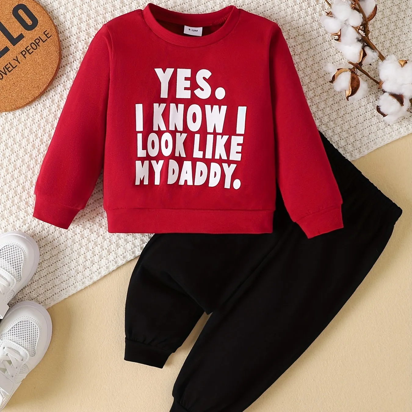 Cozy Cotton Boys Outfit Letter Graphic Sweatshirt  Pants Set