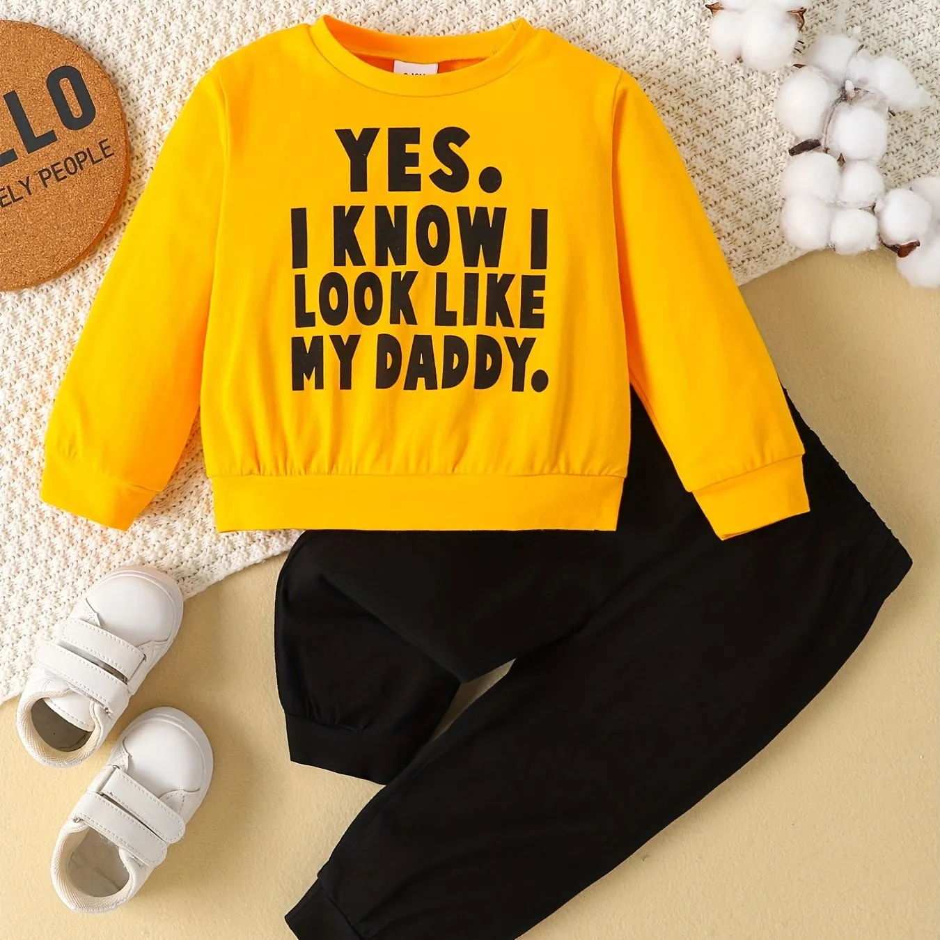 Cozy Cotton Boys Outfit Letter Graphic Sweatshirt  Pants Set