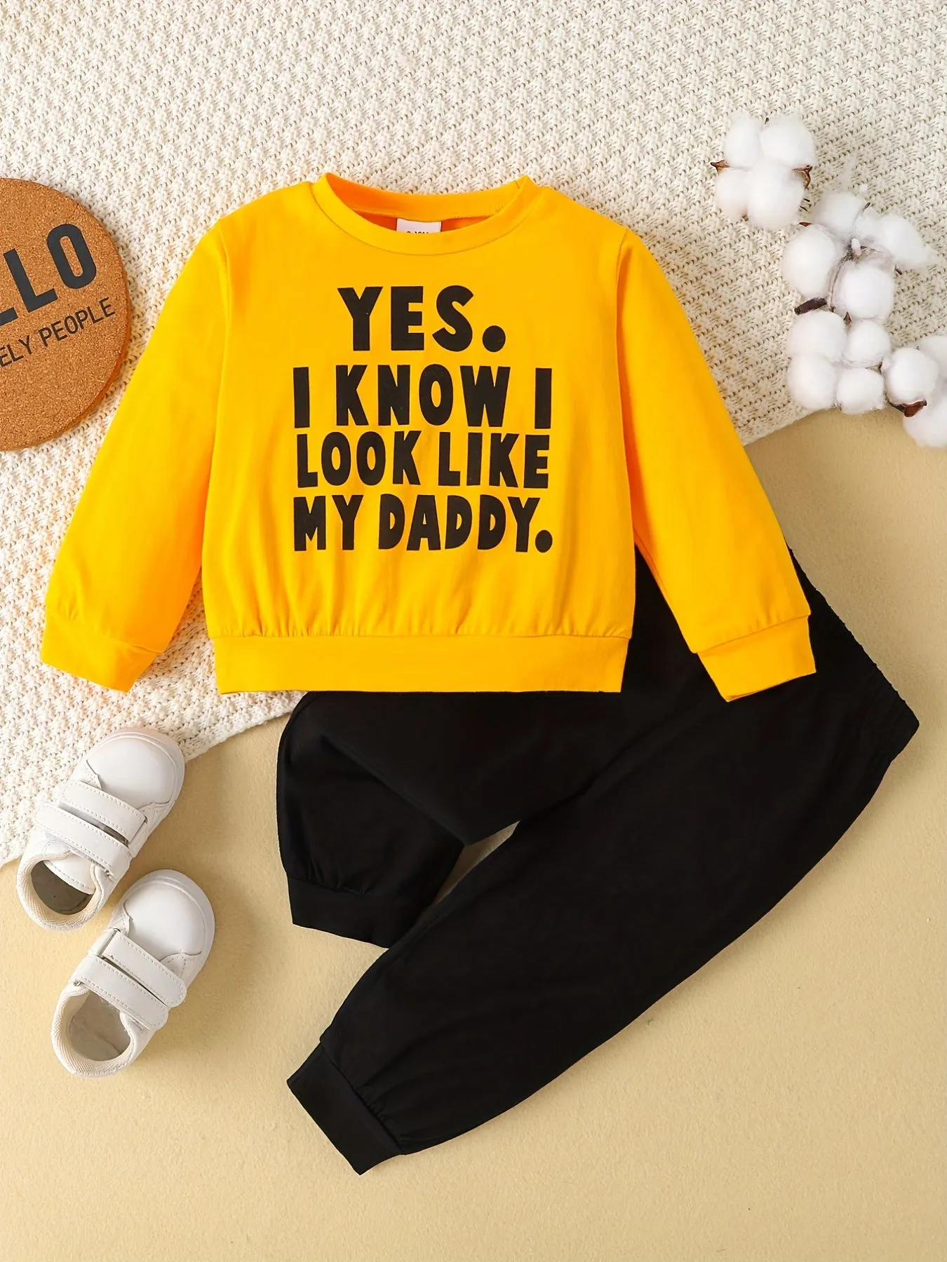 Cozy Cotton Boys Outfit Letter Graphic Sweatshirt  Pants Set