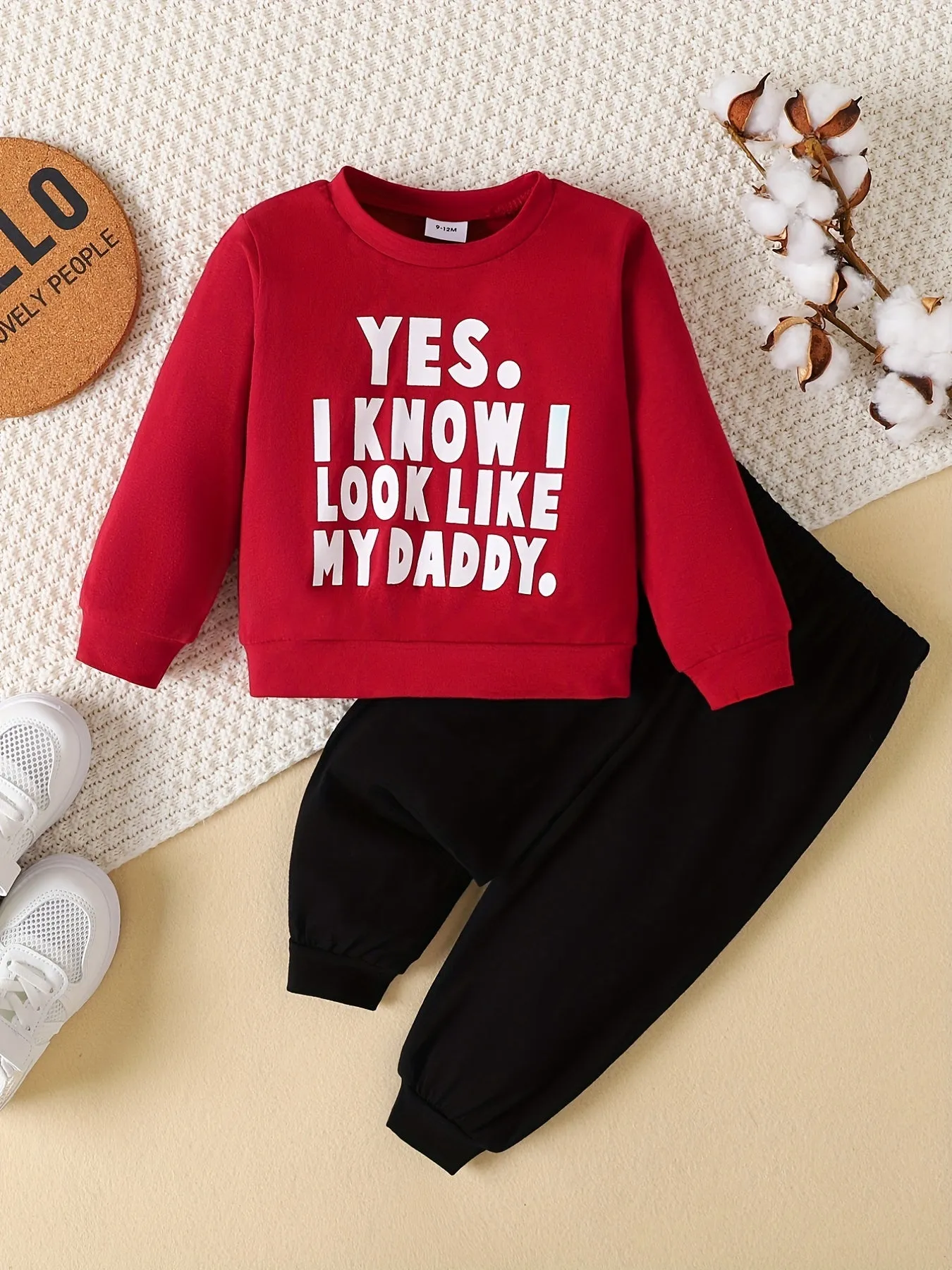 Cozy Cotton Boys Outfit Letter Graphic Sweatshirt  Pants Set