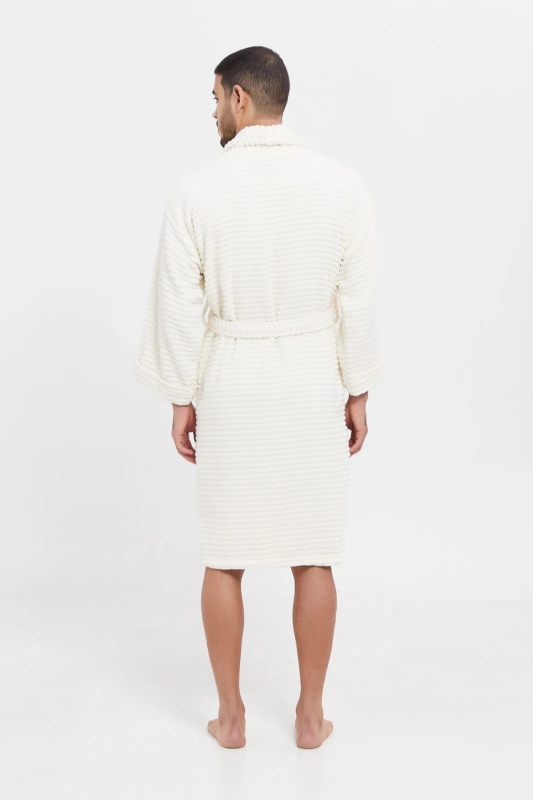 Cream Ribbed Bathrobe