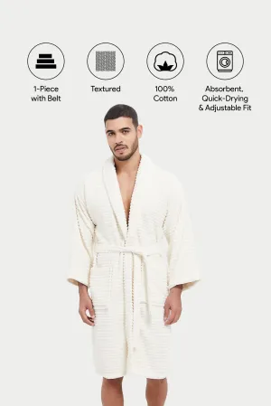 Cream Ribbed Bathrobe