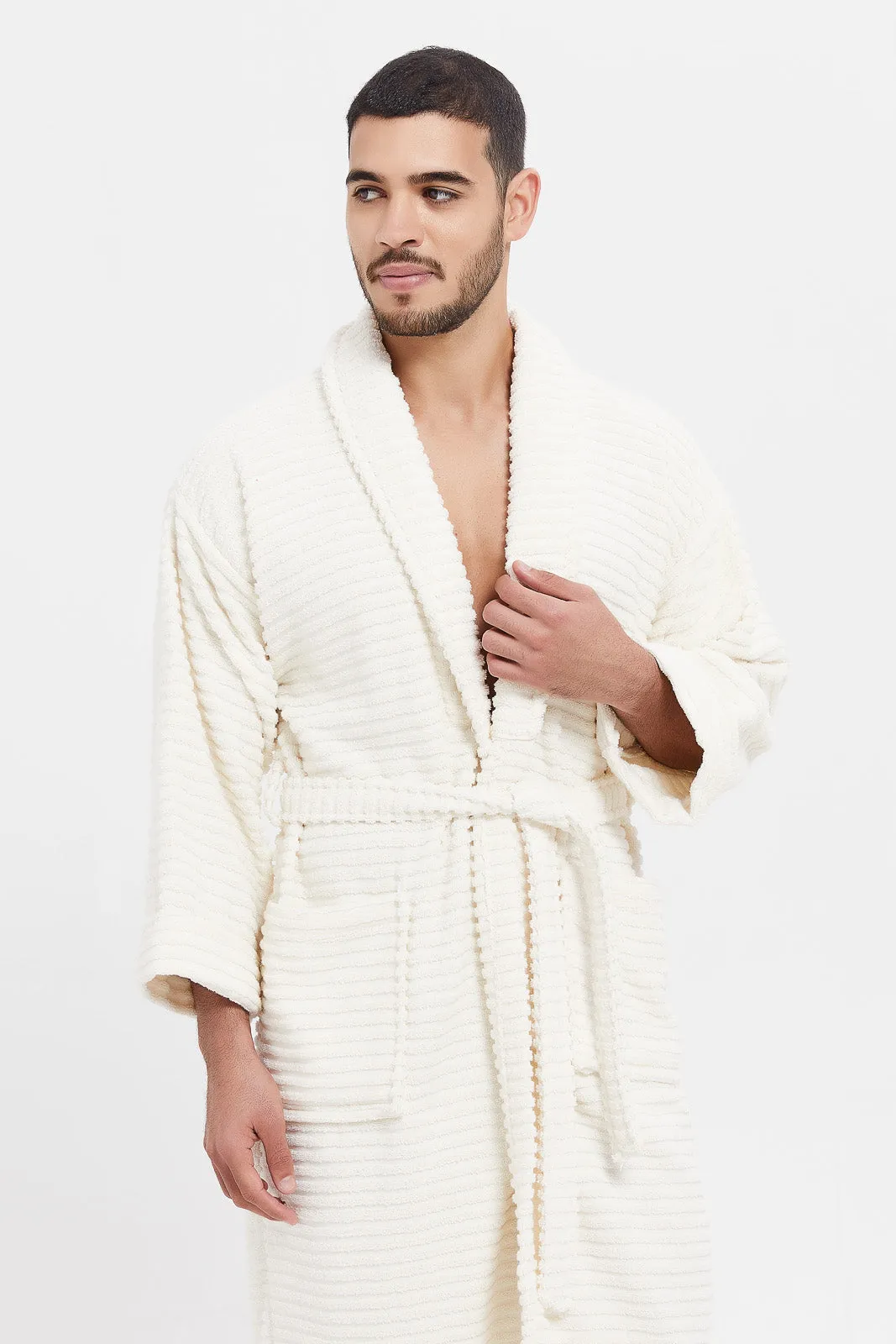 Cream Ribbed Bathrobe