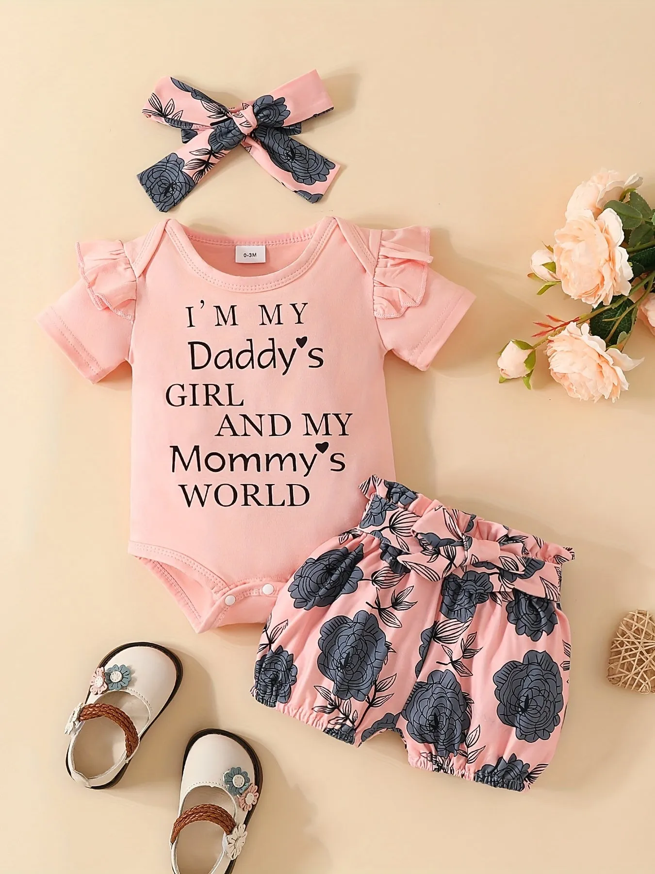 Daddys Girl Mommys World Onesie  Floral Shorts Set