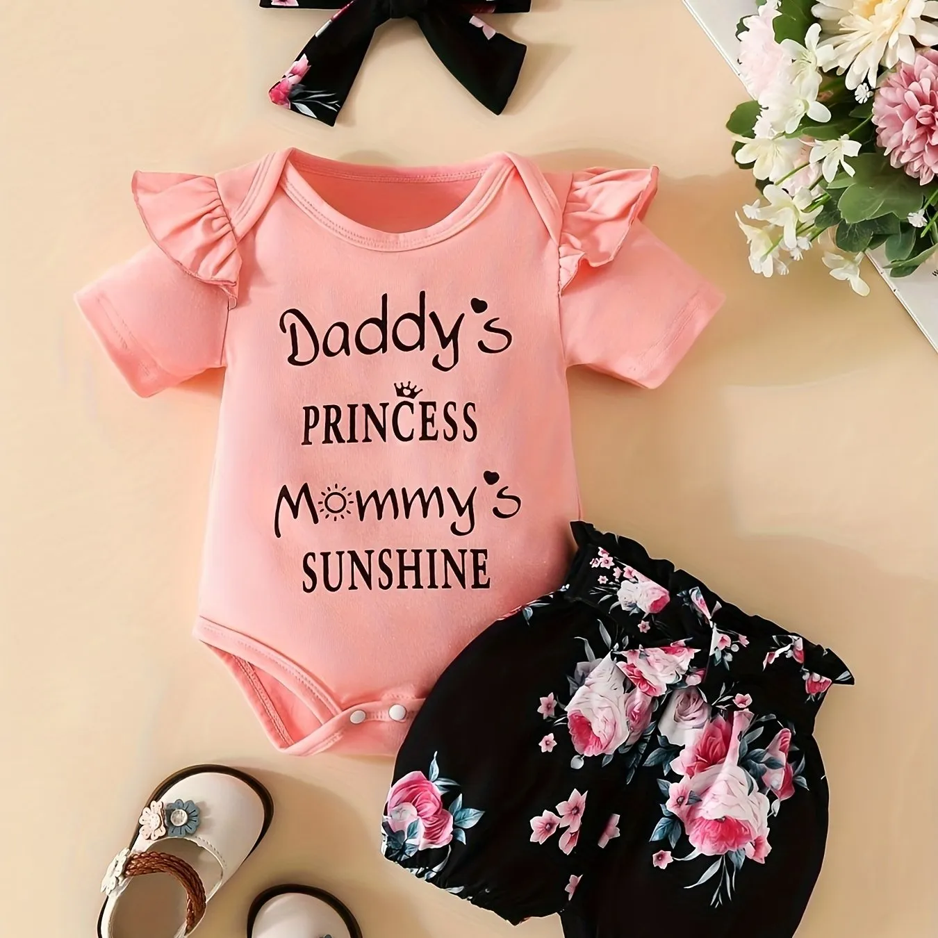 Daddys Girl Mommys World Onesie  Floral Shorts Set