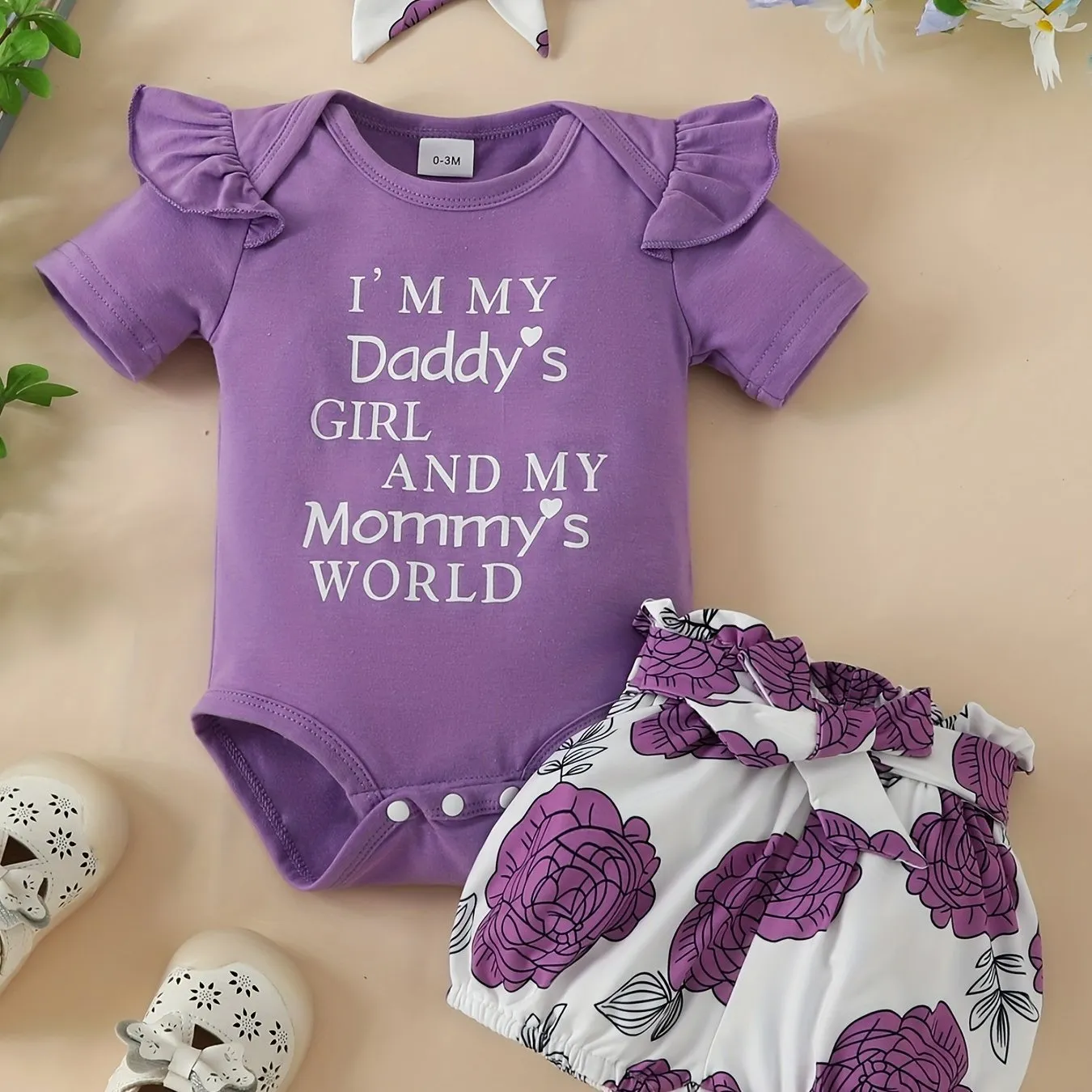 Daddys Girl Mommys World Onesie  Floral Shorts Set