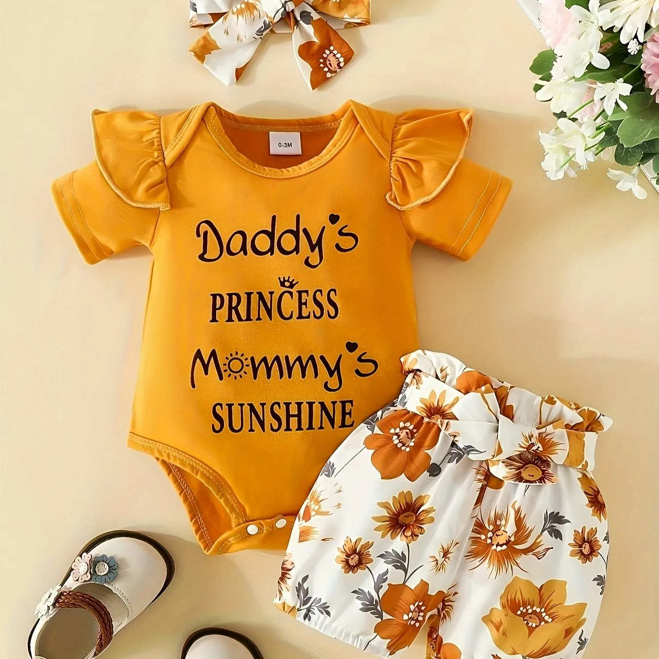 Daddys Girl Mommys World Onesie  Floral Shorts Set