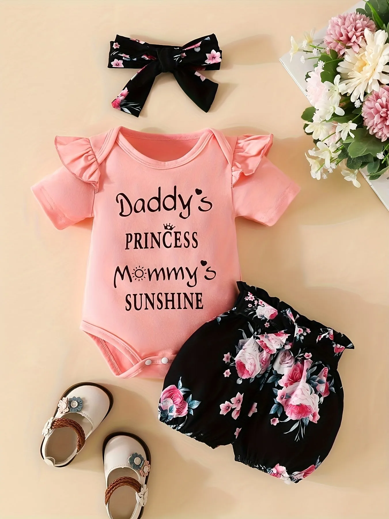 Daddys Girl Mommys World Onesie  Floral Shorts Set