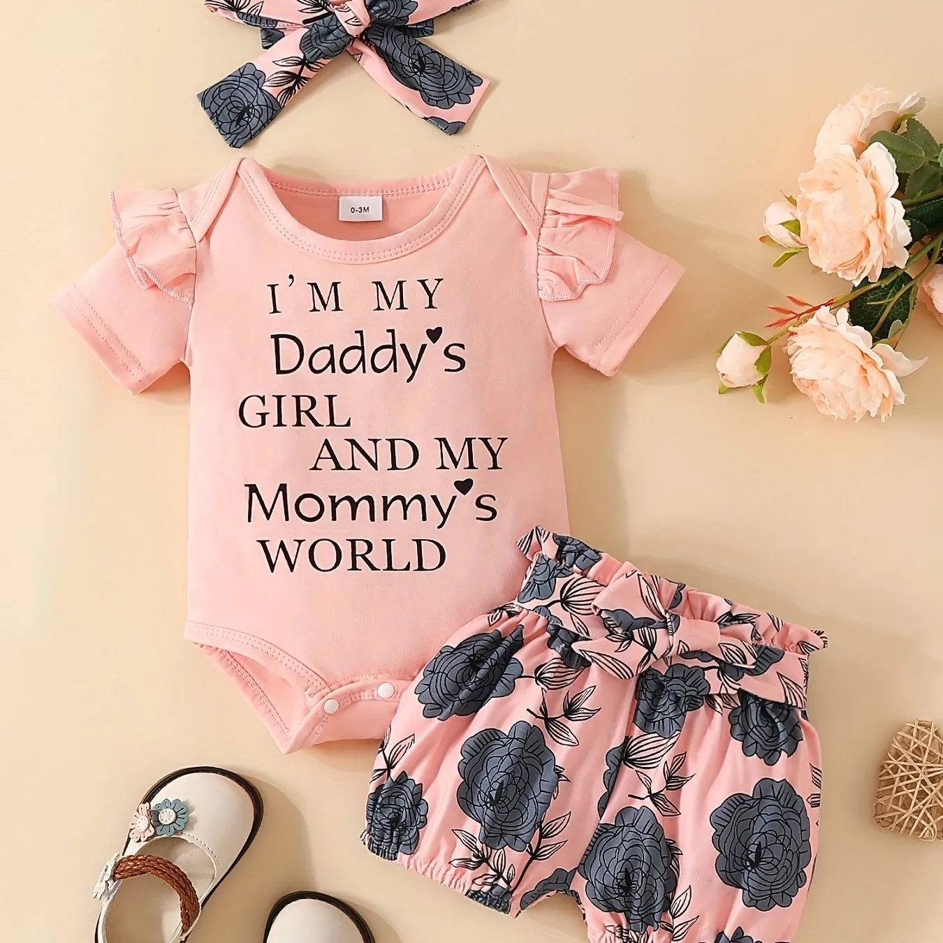 Daddys Girl Mommys World Onesie  Floral Shorts Set