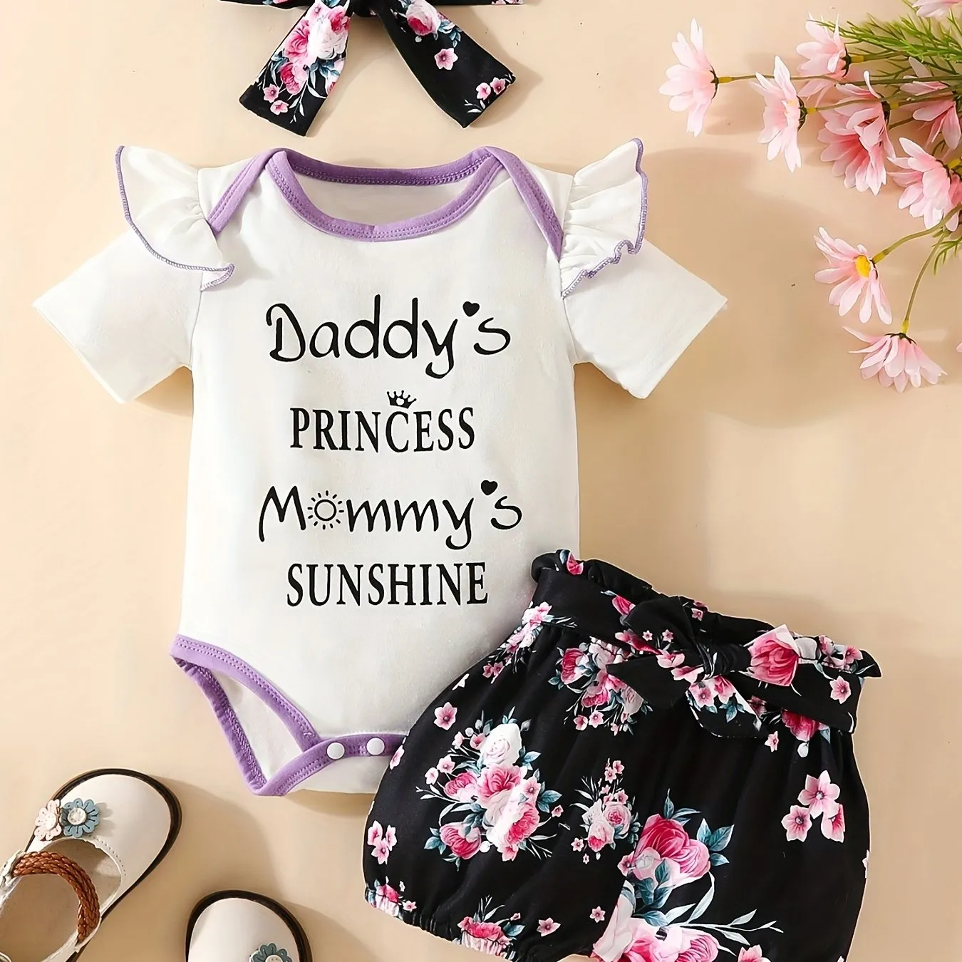 Daddys Girl Mommys World Onesie  Floral Shorts Set