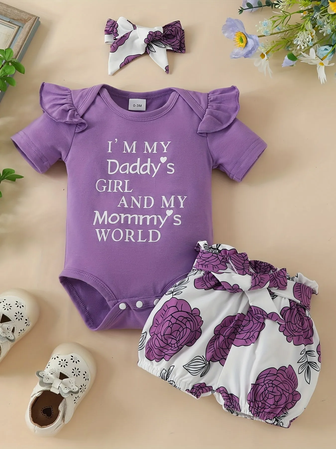 Daddys Girl Mommys World Onesie  Floral Shorts Set