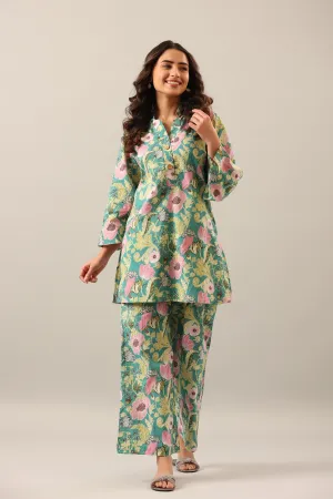 Dandelion Jaal on Green Lounge Co-ord Set