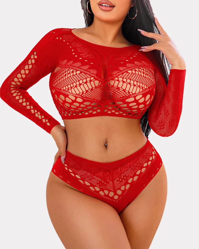 Fishnet Long Sleeve Two Piece Set