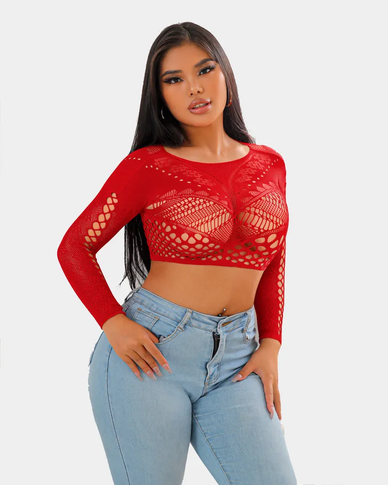 Fishnet Long Sleeve Two Piece Set