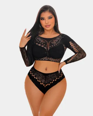 Fishnet Long Sleeve Two Piece Set