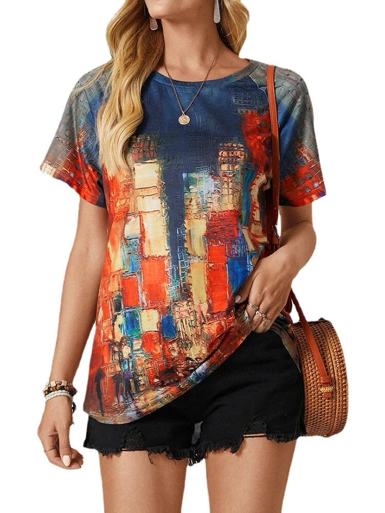 Graffiti Style Floral Print Casual Holiday Shirts