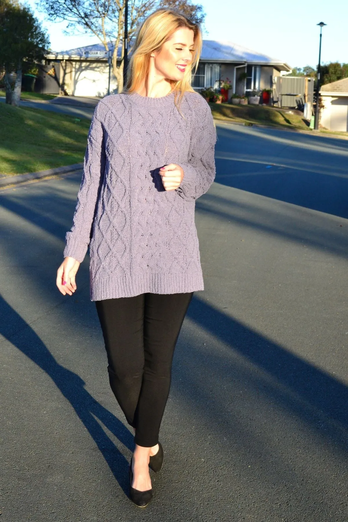 Grape Chain Stitch Knit Tunic Jumper